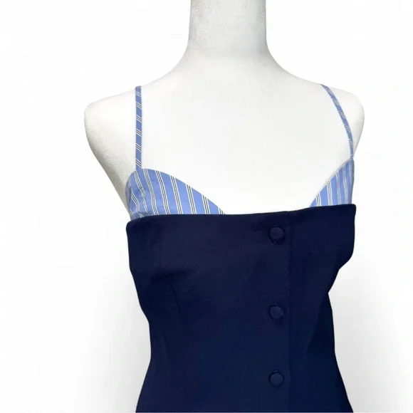 Anthropologie Navy Pinstripe Peekaboo Twofer Mini Dress NWT XL preppy Feminine - Picture 6 of 9